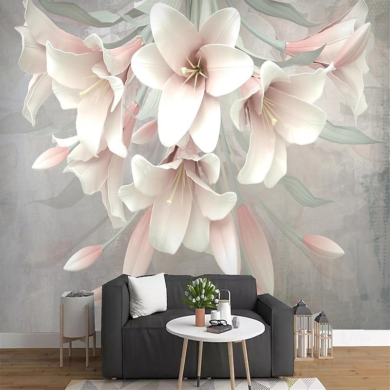 Cool Wallpapers 3D Pink Flower Wallpaper Wall Mural Wall Covering Sticker Peel and Stick Removable PVC/Vinyl Material Self Adhesive/Adhesive Required Wall Decor for Living Room Kitchen Bathroom2