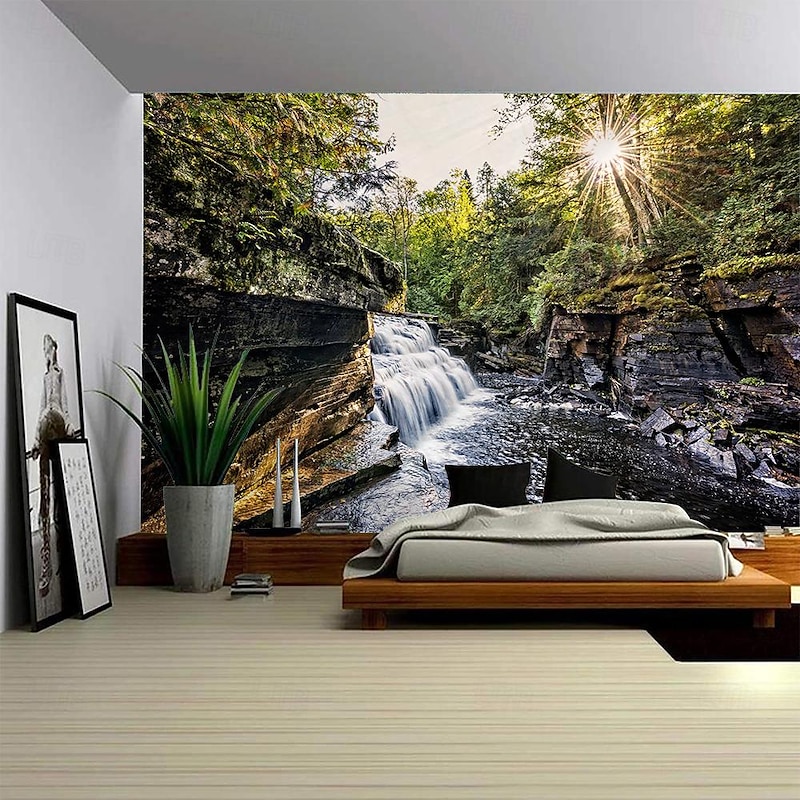 Waterfall Landscape Hanging Tapestry Wall Art Large Tapestry Mural Decor Photograph Backdrop Blanket Curtain Home Bedroom Living Room Decoration2