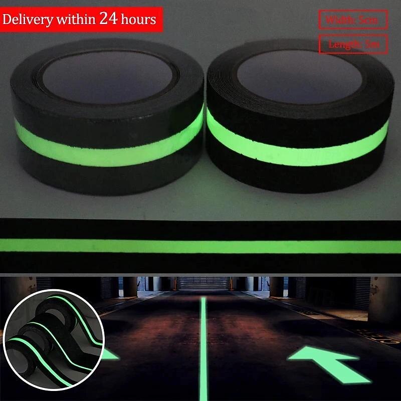 1 Roll Anti-slip Traction Tape With Dark Green Stripe Friction Grinding Adhesive For Indoor Outdoor Stair Treads Glow in the Dark3