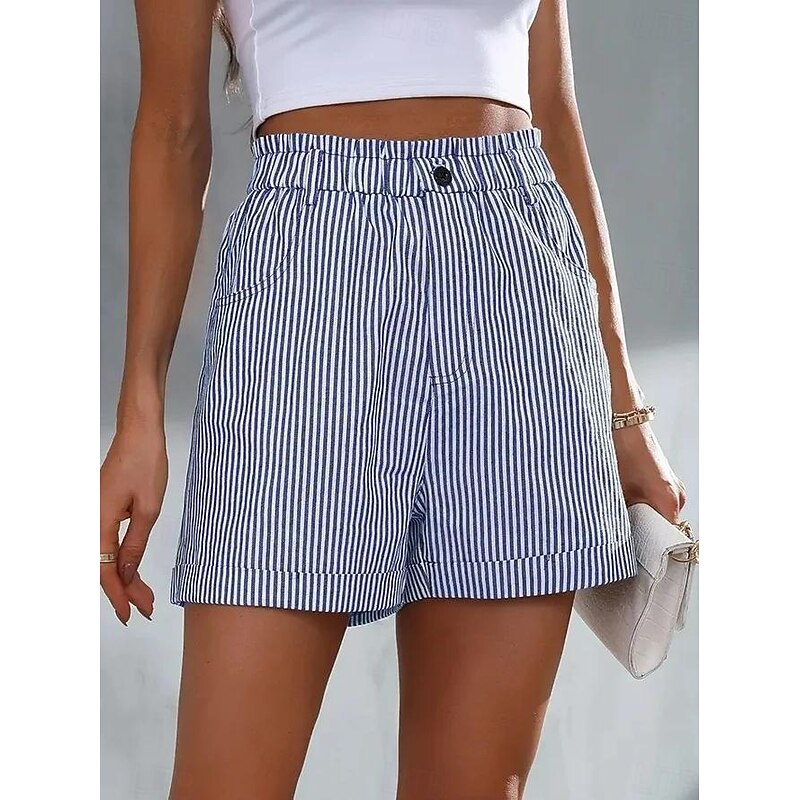 Women's Shorts Casual Daily Short Striped Side Pockets Breathability Comfortable Micro-elastic Weekend Black Red Blue Summer Regular Fit3