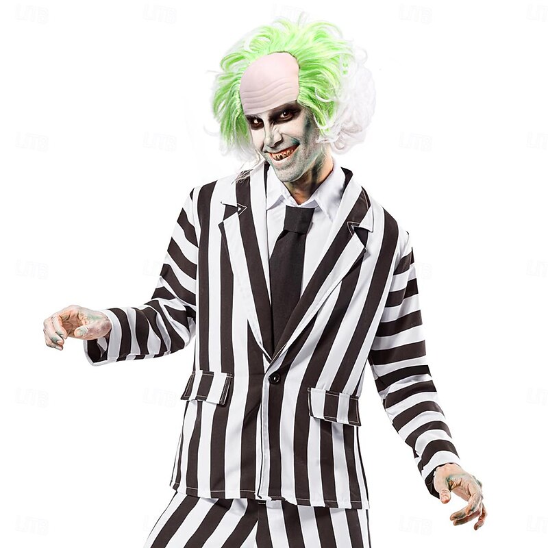 Men's Beetlejuice 2 Cosplay Short Fluffy Wavy Clown Bald Wig For Carnival Party Costume wigs For Adult Halloween Wigs2