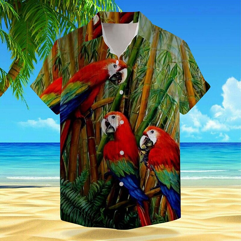 Men's Animal Bird Plants Shirt Summer Hawaiian Shirt Aloha Shirt Short Sleeve Shirt Turndown Vacation Hawaiian Outdoor Vacation Hawaiian Yellow Blue Brown S M L2