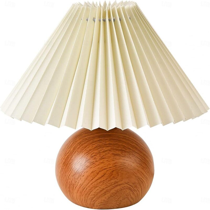 Cute Small Pleated Lamp Modern Bedside Table/desk Lamp Beige Lampshade Metal Base Suitable for Bedrooms Home Offices Living Rooms Children's Dormitories with E27 Light Bulb and Switch Plug4