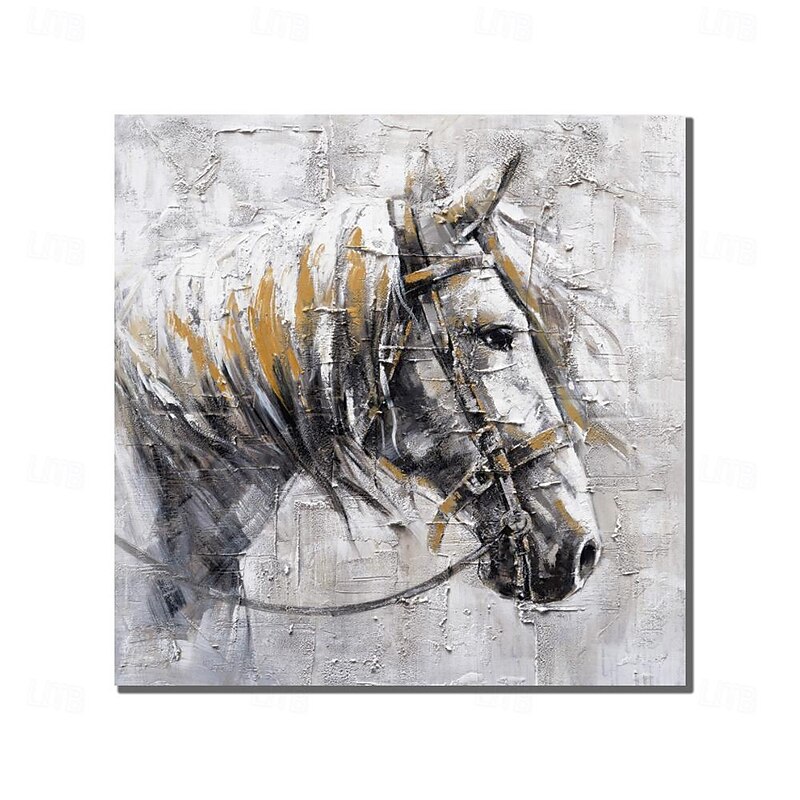 Oil Painting Handmade Hand Painted Square Wall Art Abstract Horse Canvas Painting Home Decoration Decor Stretched Frame Ready to Hang