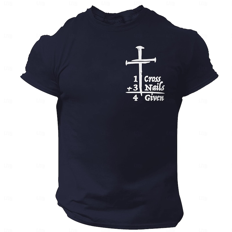 Men's Quotes & Sayings Cross Letter Print T Shirt Tee Top 100% Cotton Short Sleeve Graphic Shirt Black Navy Blue Dark Blue Comfortable Tee Street Sports Outdoor Fashion Designer Clothing
