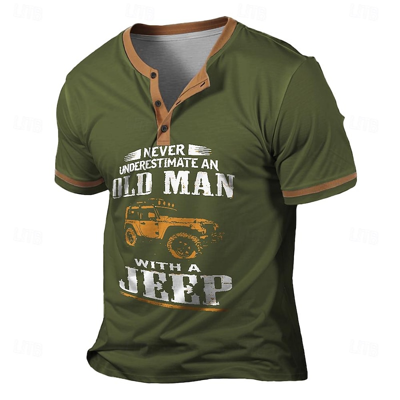 Men's Color Block T shirt Henley Shirt Short Sleeve 3D Print Retro Vintage Classic Casual Sports Outdoor Holiday Going out Spring & Summer Black Navy Blue Brown Army Green Henley Henley T-Shirt4