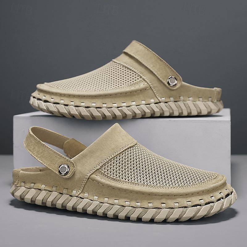 Men's Beige Slip-On Sandals with Mesh Upper, Adjustable Strap, and Comfortable Sole – Ideal for Casual Wear, Outdoor and Summer Activities4