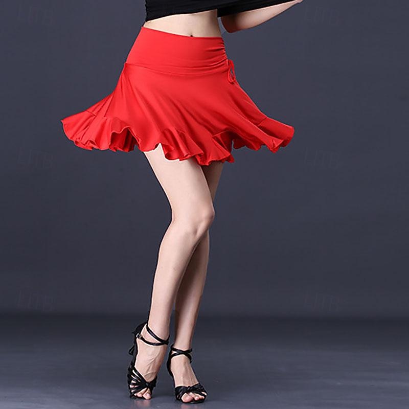 Latin Dance Ballroom Dance Skirts Printing Pleats Pure Color Women's Performance Training High Milk Fiber