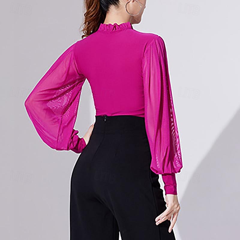 Ballroom Dance Activewear Top Printing Pure Color Splicing Women's Performance Training Long Sleeve High Polyester2