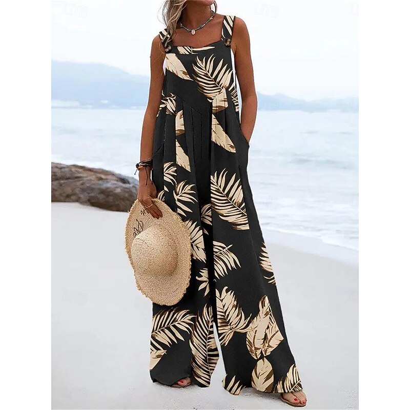 Women's Normal Jumpsuit Dungarees Casual Tie Dye Sleeveless Square Neck Pocket Print Street Daily Regular Fit Black Pink Blue Summer3