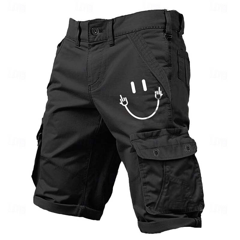 Men's Cargo Shorts Multiple Pockets Graphic Smile Printed Outdoor Short Sports Classic Micro-elastic Shorts2