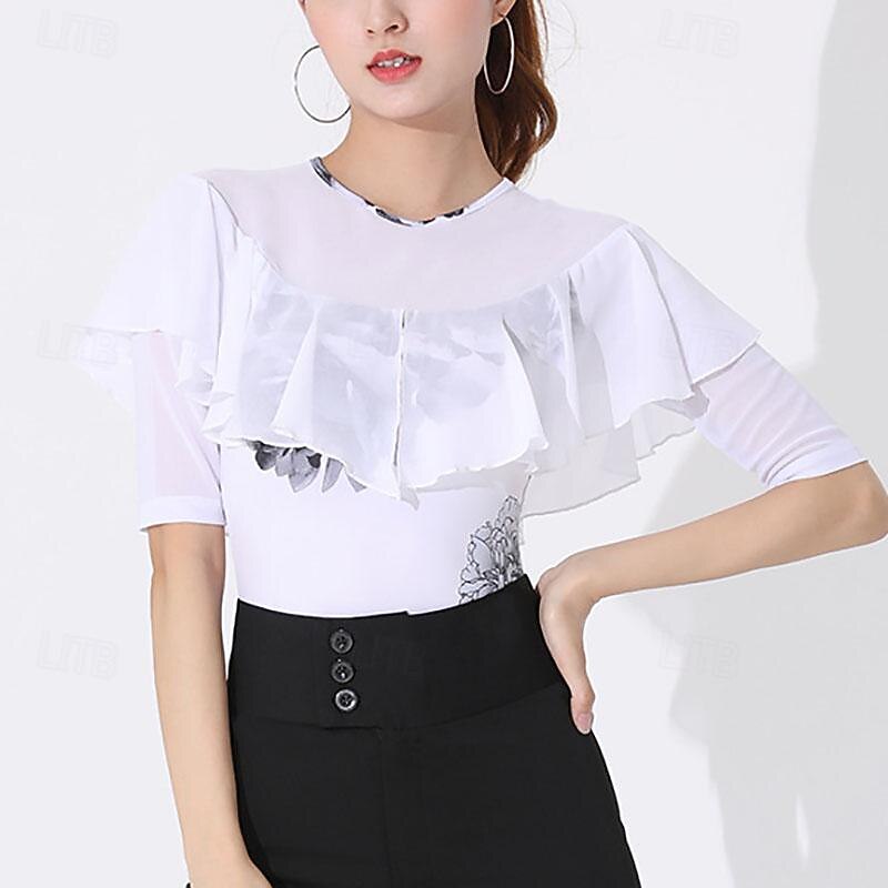 Latin Dance Ballroom Dance Leotard / Onesie Printing Ruffles Splicing Women's Performance Training Half Sleeve High Polyester3