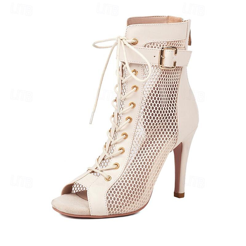 Women's Heels Lace Up Sandals Strappy Sandals Sandals Boots Summer Boots Party Club Buckle Lace-up Stiletto Open Toe Fashion Sexy Microbial Leather Mesh Zipper Almond Black Red4