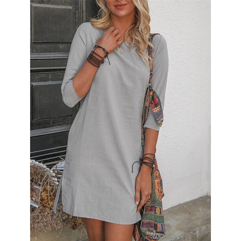 Women's Pink Blue Gray Summer Spring Midi Dress Linen-Inspired Dresses Casual Dress Shift Dress Basic Modern Daily Weekend Loose Fit Plain Crew Neck3