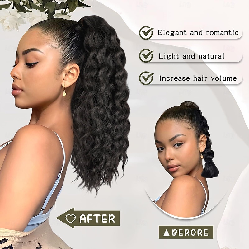 Curly Ponytail Extension Drawstring Ponytail for Black Women Natural Black Curly Clip in Hair Extensions 18 Inch Ponytail Extension Synthetic Hairpiece for Daily Party2