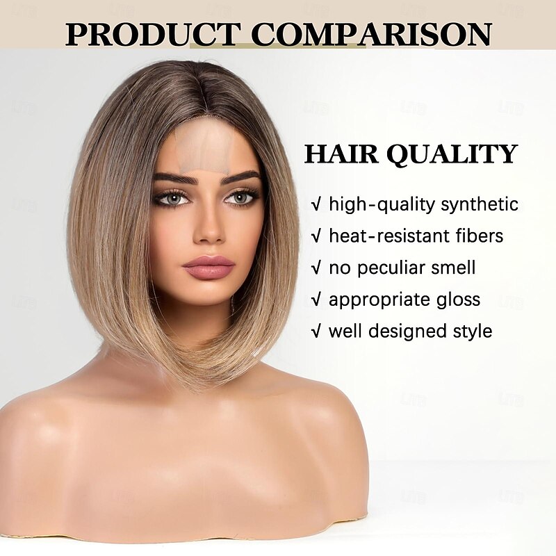 Bob Wig Lace Front Short Bob Wig Heat-Resistant Fiber Perfectly Matches 12 Inches Copper Brown Brown Light Blonde Light Blonde Black Blonde2