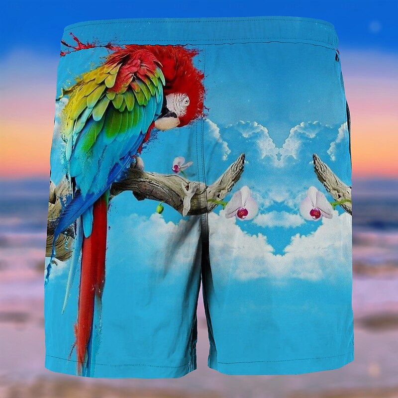 Men's Tree Parrot Flower / Floral Swim Trunks Swim Shorts Board Shorts Mid Waist Fashion Streetwear Designer Casual Daily Holiday Pocket Drawstring Elastic Waist Designer Clothing Apparel2