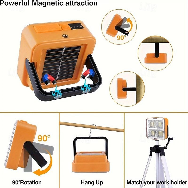 1pc LED Portable Solar Work Light, Rechargeable Magnetic Light, Emergency Worklight with 4 Light Modes for Power Failure, Car Repair, Camping, Construction Job Site4