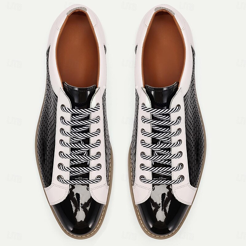 Men's Sneakers Dress Sneakers Leather Italian Full-Grain Cowhide Slip Resistant Lace-up Black4