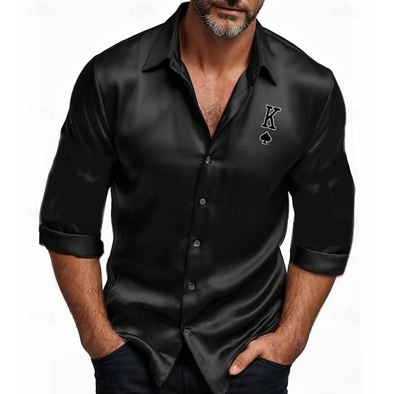 Men's Satin Shirt Dress Shirt Button Up Shirt Vacation Party Black White Yellow Pink Long Sleeve Turndown Fall Spring & Summer Clothing Apparel Print3