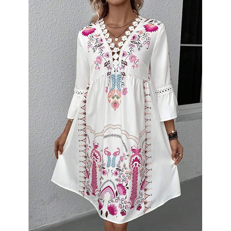 Women's Midi Dress Chiffon Dress Boho Chic Dresses Boho Dress Elegant Dress Elegant Bohemia Vintage Vacation Daily Date Slim Floral Short Sleeve V Neck Black Pink Red Beige Summer Spring Fall Winter3