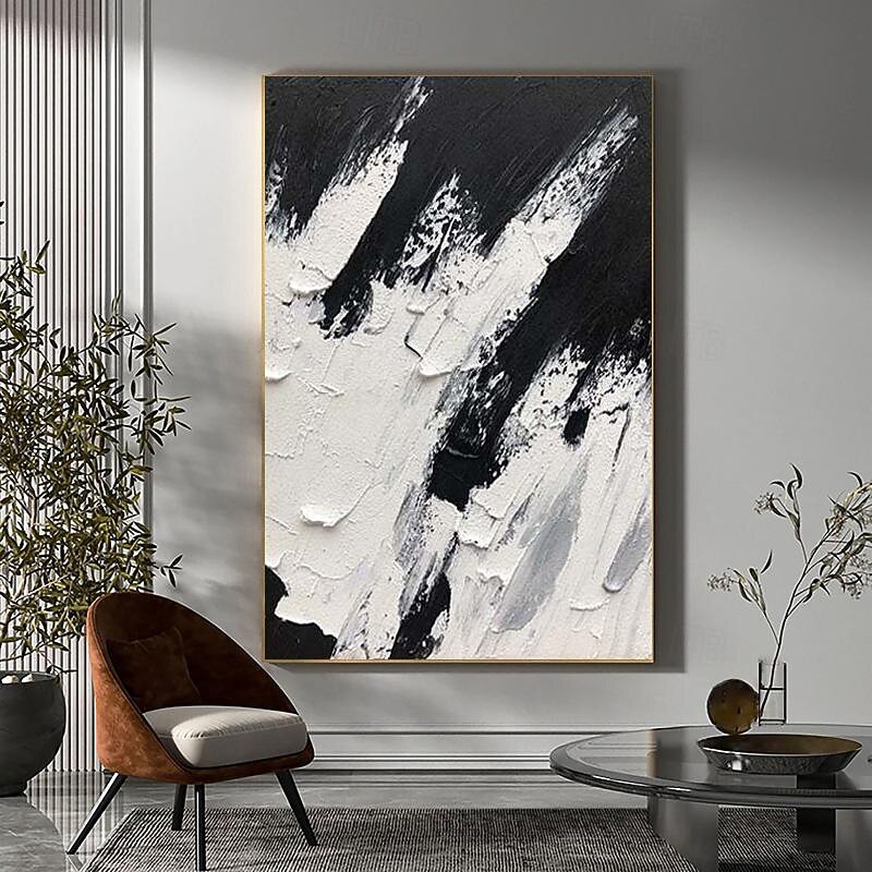 Handmade Black And White Abstract Texture Canvas Wall Art Paintings Modern Simple Abstract Picture Large Thick Oil Art Decor For Living Room Frame Ready To Hang2