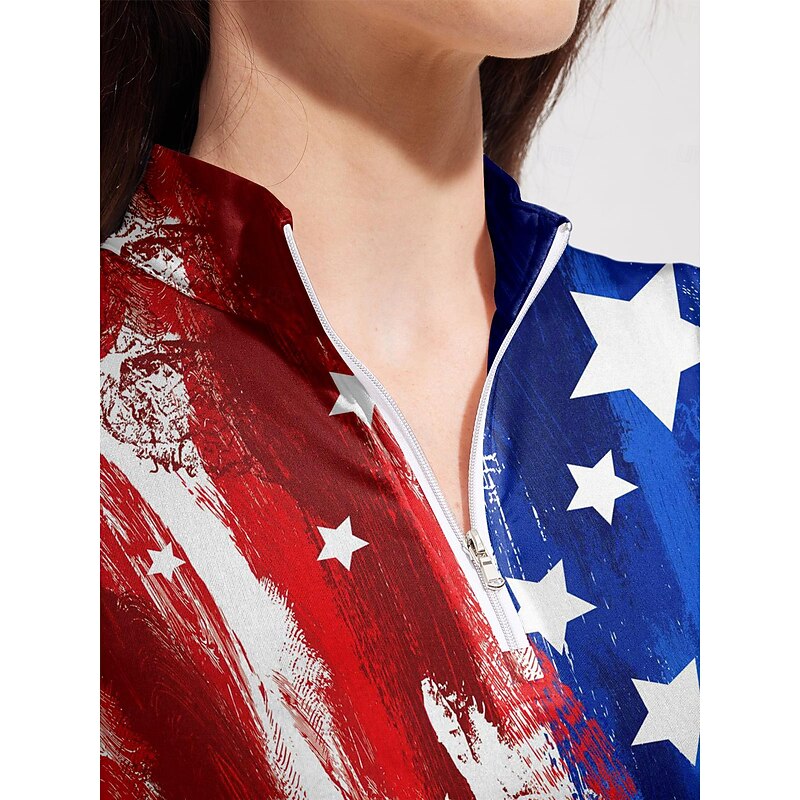 Women's Golf Polo Shirt Red Short Sleeve Top Ladies Golf Attire Clothes Outfits Wear Apparel American Flag Golf Shirt3