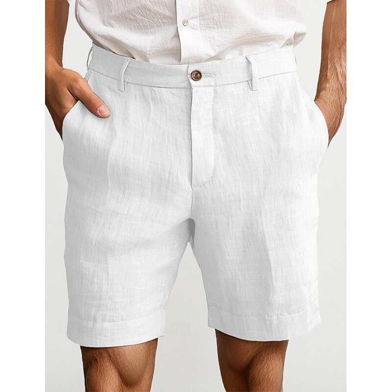 Men's Shorts Linen Shorts Dress Shorts Summer Shorts Zipper Pocket Buttons Plain Comfort Soft Outdoor Daily Going out Fashion Casual Black White3