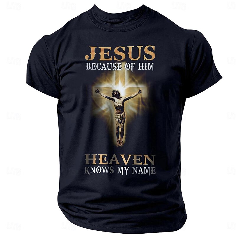 Men's Graphic T-Shirt - Jesus Because Of Him Heaven Knows My Name Christian Religious Short Sleeve