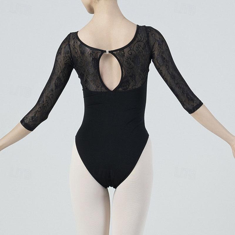 Ballet Leotard / Onesie Lace Pure Color Splicing Women's Performance Training Half Sleeve High Cotton Blend4