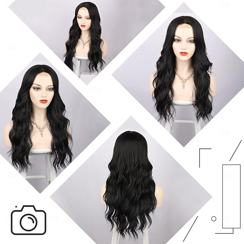 Black Blonde Dark Brown Pink Wigs for Women Long Wavy Wig Middle Part Wig Black Curly Wig Synthetic Heat Resistant Wig Long Wig for Daily Party Use 26 Inches2