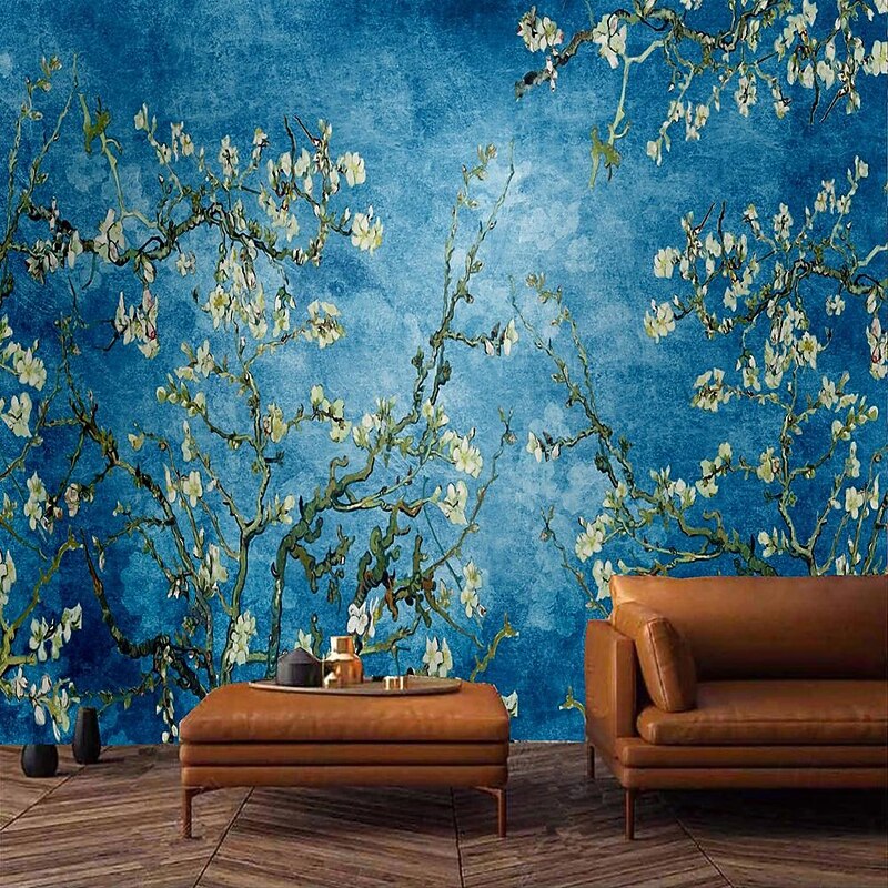 Cool Wallpapers Bluer Flowers Wallpaper Wall Mural Wall Covering Sticker Peel and Stick Removable PVC/Vinyl Material Self Adhesive/Adhesive Required Wall Decor for Living Room Kitchen Bathroom3