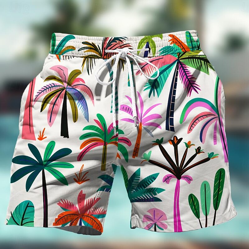 Men's Coconut Tree Colorful Flower / Floral Swim Shorts Board Shorts Swimming Trunks Mid Waist Hawaiian Casual Holiday Beach Drawstring with Mesh lining Elastic Waist Designer Clothing Apparel4