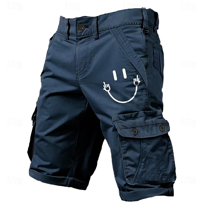 Men's Cargo Shorts Multiple Pockets Graphic Smile Printed Outdoor Short Sports Classic Micro-elastic Shorts3