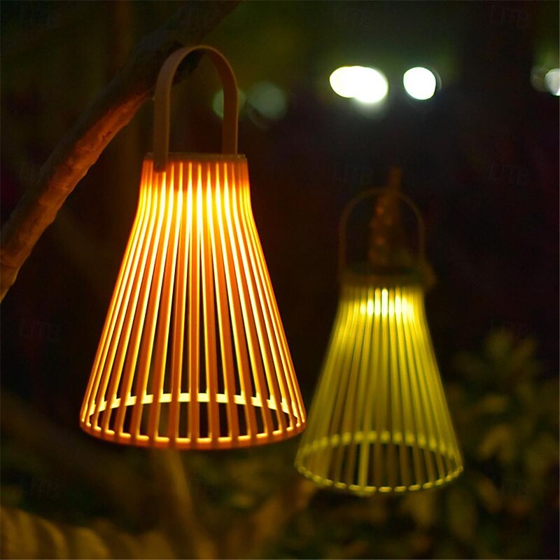Hanging Lmap Rattan Solar Retro Bamboo Weaving Lamp Outdoor Waterproof Atmosphere Pendant Lamp Courtyard Garden Balcony Simulation Lantern Vine Weaving Handheld Lamp Festival Party Decorative Lamp 1PC