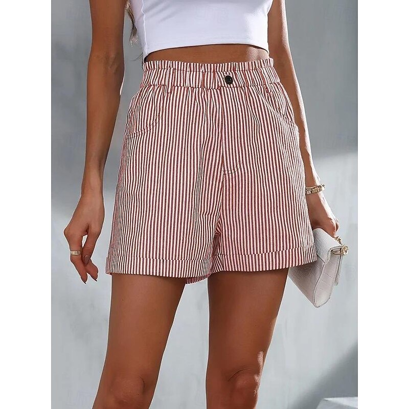 Women's Shorts Casual Daily Short Striped Side Pockets Breathability Comfortable Micro-elastic Weekend Black Red Blue Summer Regular Fit2