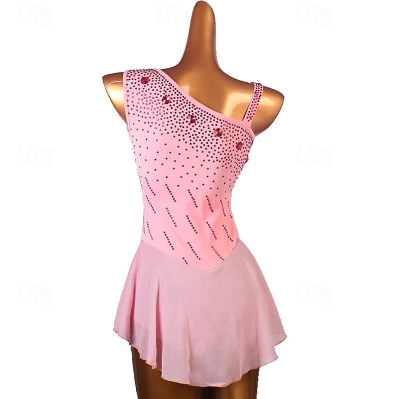 Figure Skating Dress Women's Girls' Ice Skating Dress Pink Patchwork Mesh Spandex High Elasticity Training Practice Professional Skating Wear Classic Crystal / Rhinestone Sleeveless Ice Skating2