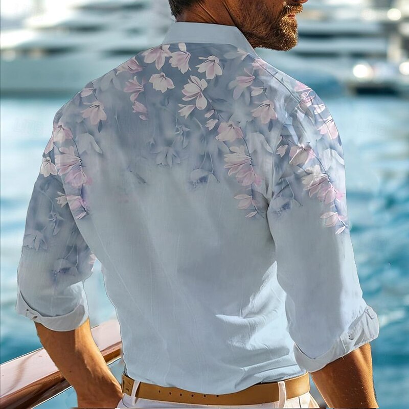 Men's Button Up Shirt Printed Shirts Floral Casual Daily Blue Green Long Sleeve Turndown Fall Winter Clothing Apparel Button Up2