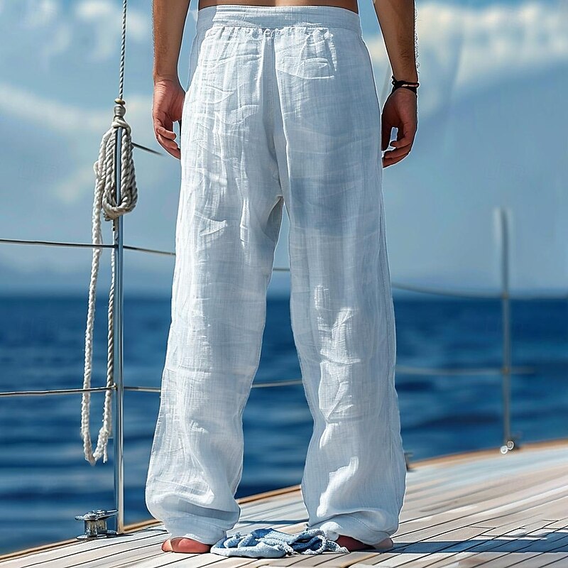 Men's Linen Pants Trousers Summer Pants Beach Pants Drawstring Elastic Waist Print Graphic Comfort Daily Vacation Beach 20% Linen Vacation Fashion Blue Green2