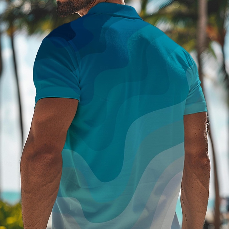 Men's Geometric Hawaiian Polo Shirts Golf Shirt Short Sleeve Polo Shirts Collared Shirts Casual Beach Wear Vacation Wear Party Outfits Buttons 3D Print Spring & Summer Dark Brown Red Blue3