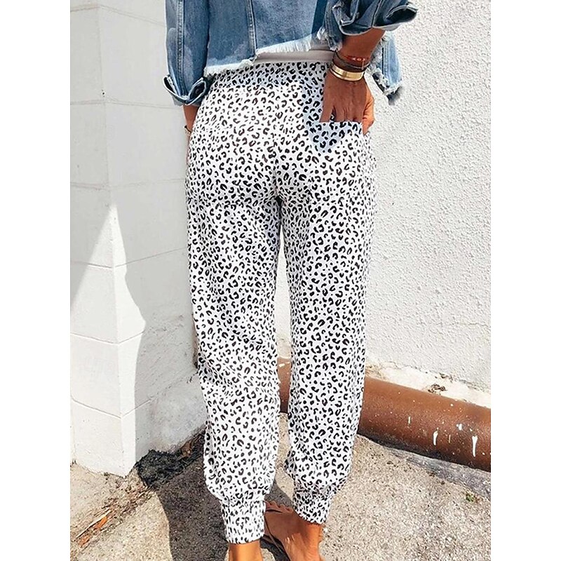 Women's Pants Trousers Jogging Pants Casual Daily Ankle-Length Leopard Drawstring Side Pockets Breathability Comfortable Micro-elastic Going out Weekend White Green Gray Spring & Summer Regular Fit3