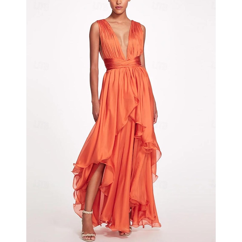 Beach Wedding A-Line Prom Dresses Elegant Dress Formal Summer Asymmetrical Sleeveless V Neck Chiffon with Ruched2