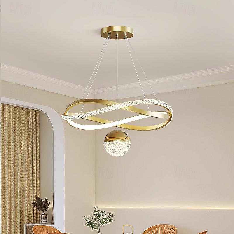 Modern Crystal LED Chandelier for Living Room Dining Bedroom Home Changeable Gold Circle Ring Hanging Pendant Light