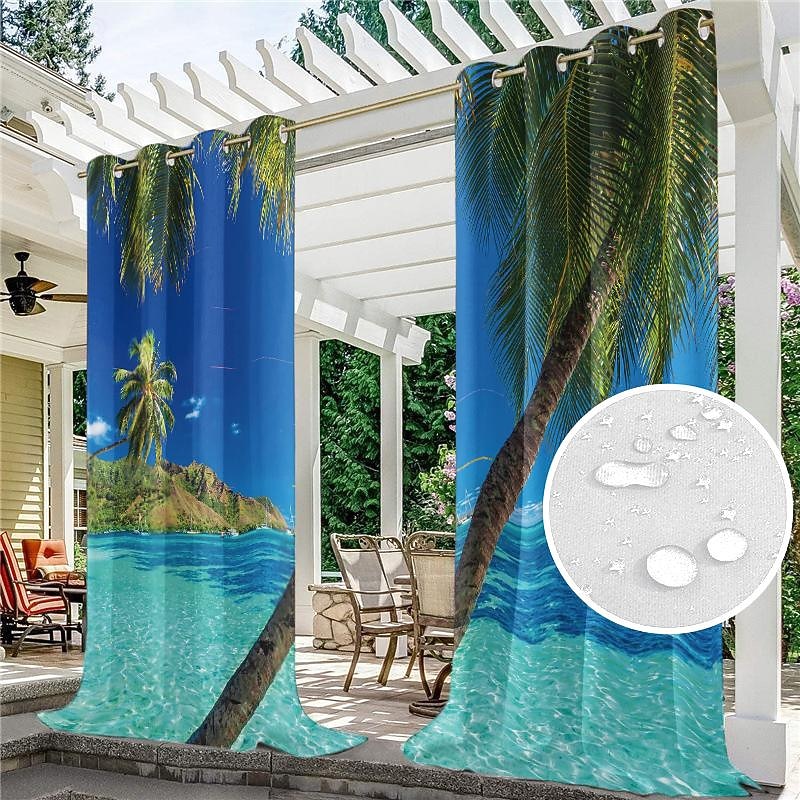 Outdoor Curtains Waterproof Windproof Weatherproof Curtain for Patio, Cabana, Porch, Pergola and Gazebo, Grommet Top Drape, 2 Panels Forest Landscape3
