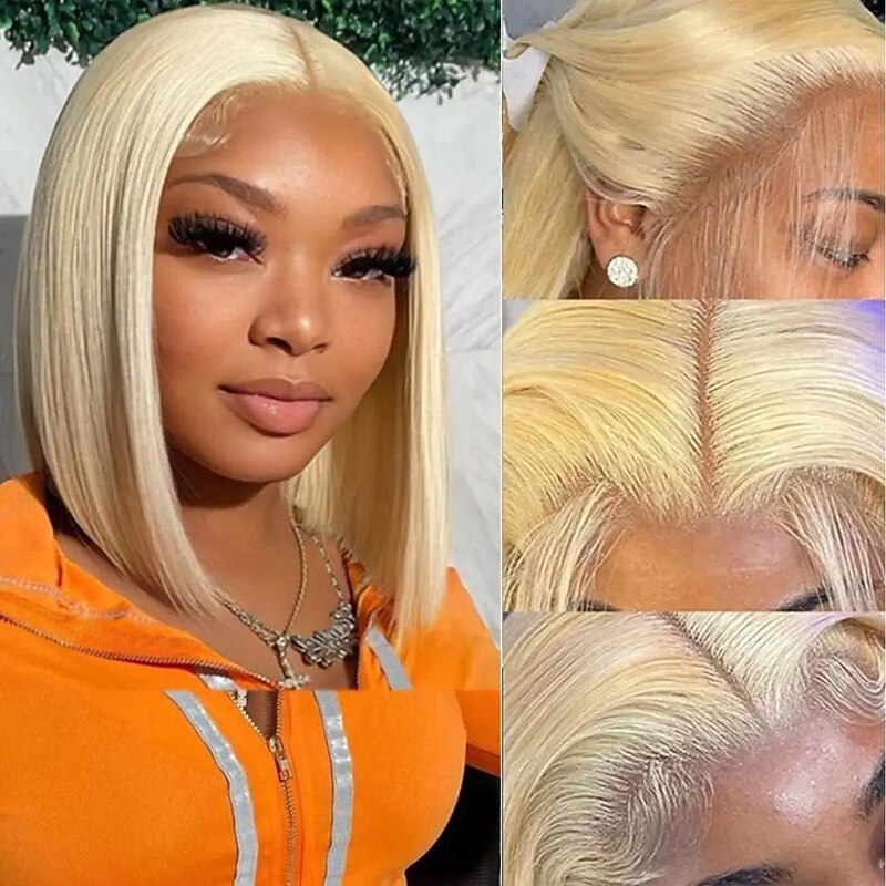 Blonde Bob Wig Human Hair 613 Bob Lace Front Wig Human Hair 13X4 Blonde Bob lace Front Wig Human Hair Pre Plucked Clored Bob Wig with Baby Hair 180% 10-12 inch