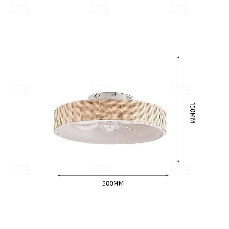 Rattan Ceiling Fan with Light 50cm 19.66in Ceiling Fan Light APP Control for Timed Six Speed Embedded Ceiling Fan with Light AC110V AC220V3