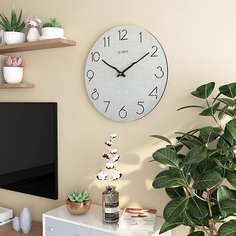 Modern Wall Clock,Creative Decorative Nordic Log Style Wall Clock Arabic Numerals Wall Clock Modern White Wood Simple Round Wall Clock 30cm2