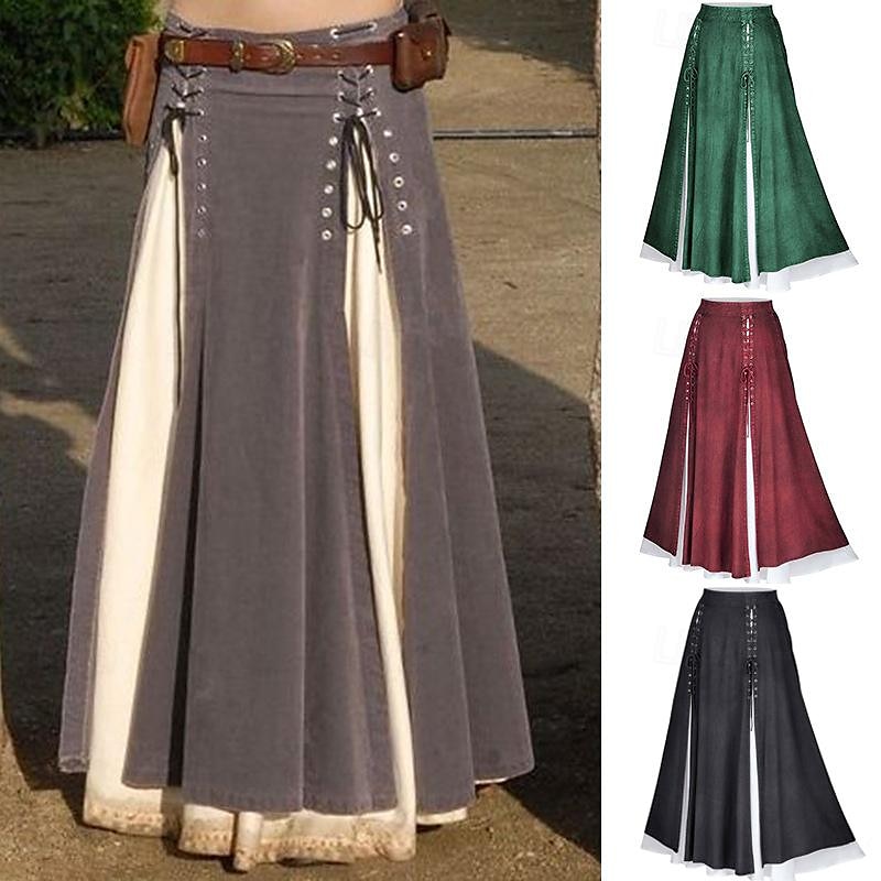 Retro Vintage Punk & Gothic Medieval Skirt Cosplay Costume Maxi Skirt Goth Girl Fancy Dress Women's Celtic Fantasy Steampunk Halloween Carnival Masquerade Carnival Casual Daily Adults' Skirt