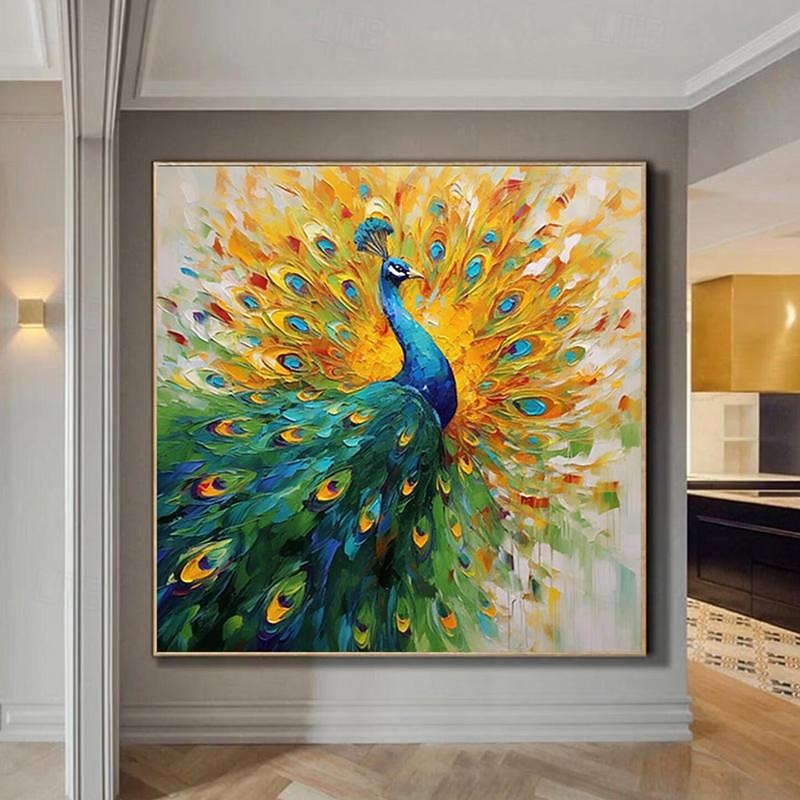 Peacock Canvas Hand painted Elegant Peacock Wall Art Vibrant Bird Handmade Animals Wall Decor Painting On Canvas Peacock Home Decor