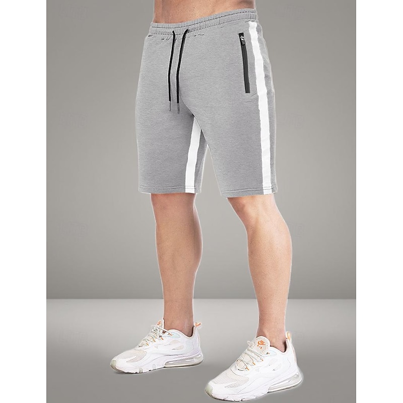 Men's Sweat Shorts Shorts Bermuda shorts Side Stripe Elastic Waist Zipper Pocket Plain Comfort Sports Short Daily Running Gym Fashion Athleisure Black Blue Micro-elastic4